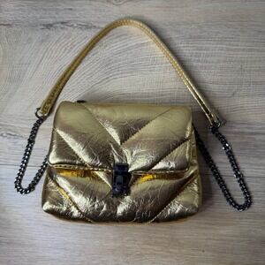 ZARA Gold Metallic Quilted Puffer Shoulder Bag Y2K Space Age Party Club Disco